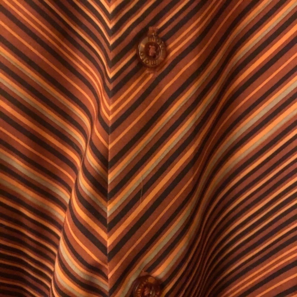 Moto Mens Button Up Dress Shirt Striped Orange Xl - Picture 3 of 4